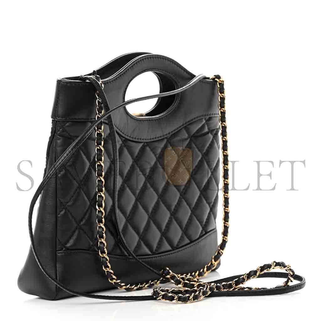 CHANEL MASTER SHINY CRUMPLED CALFSKIN QUILTED MINI 31 SHOPPING BAG BLACK (24.5*22*5.5cm)